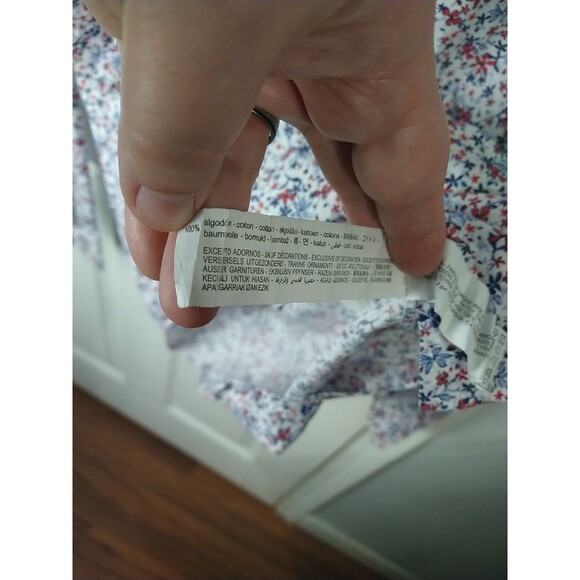 Zara Men Size S Floral Slim Fit Collared Button Shirt Red White Blue Patriot - Picture 7 of 8